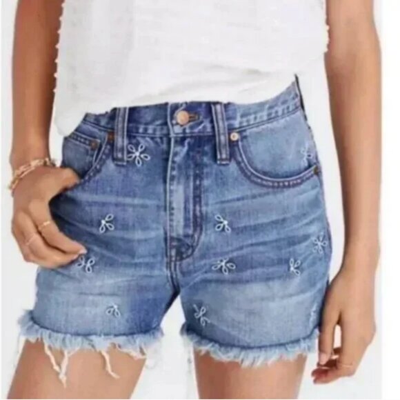 Madewell The Perfect Jean Short: Daisy Embroidered Edition High Waisted Size 28 - Picture 1 of 7